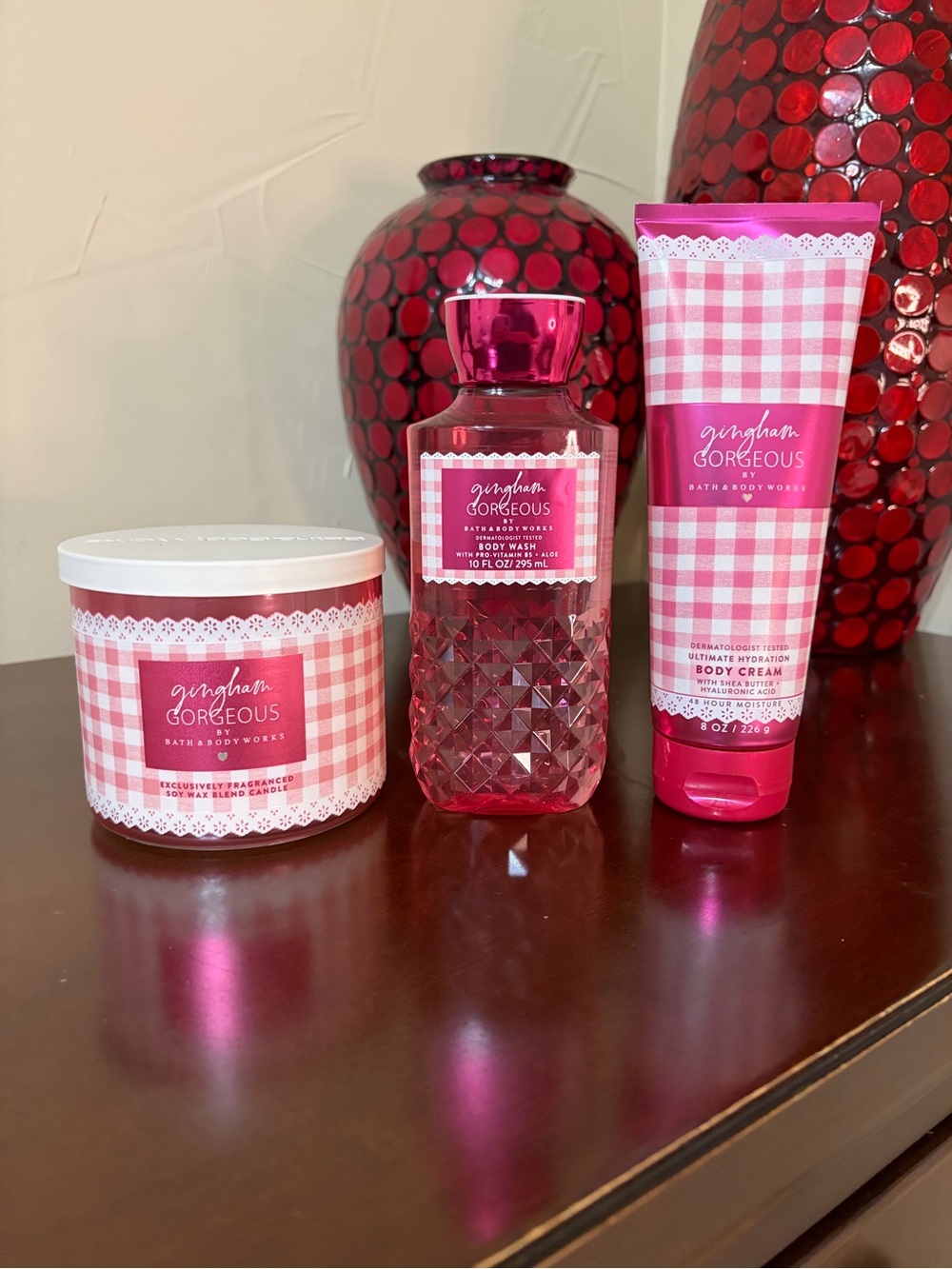 Bath & Body Works Gingham Gorgeous Full Size Trio Candle, Body Wash and Lotion